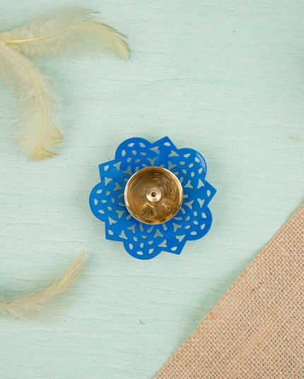 Hand Painted Brass Flower Shaped Diya - WBG1826-2