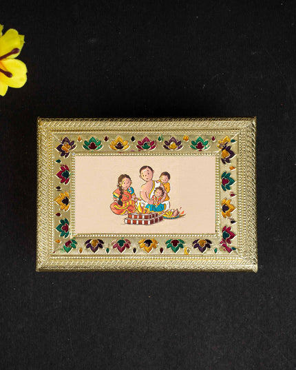 Customized - Meenakari Dry Fruit Box - 7x5 inch - Gold - WBG1838