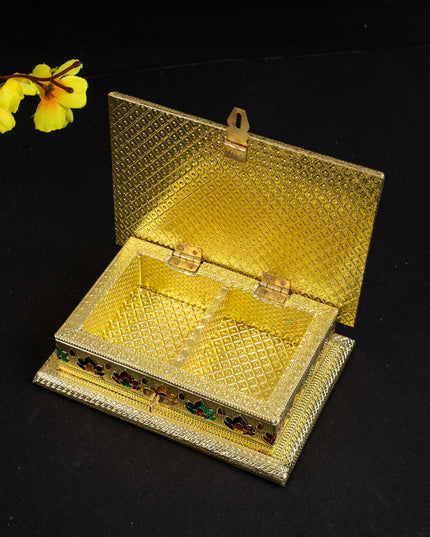 Customized - Meenakari Dry Fruit Box - 7x5 inch - Gold - WBG1838