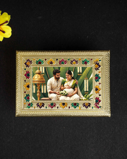 Customized - Meenakari Dry Fruit Box - 7x5 inch - Gold - WBG1838