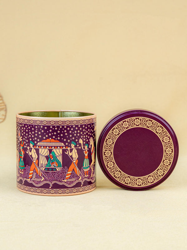 Dholi Printed Tin Jar - WBG1849