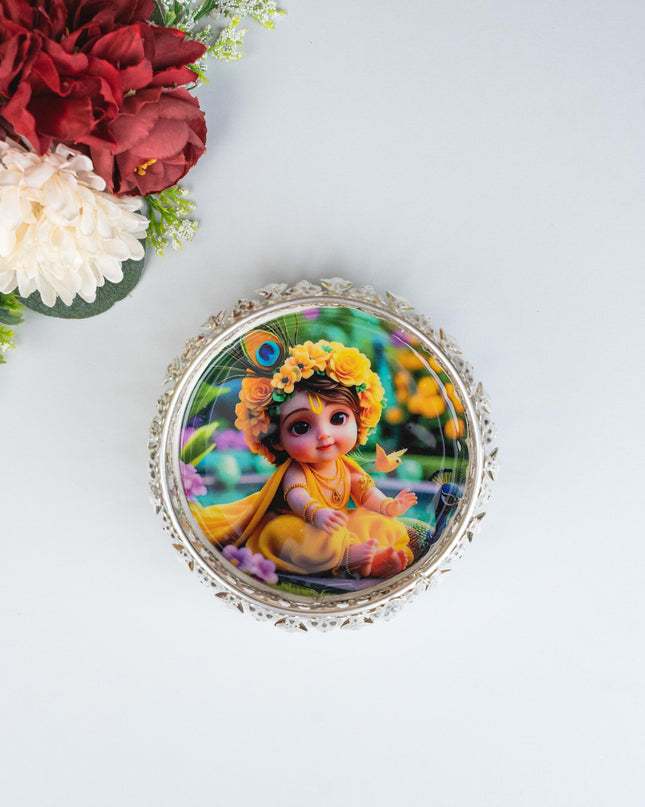 German Silver Bowl - Baby Krishna Design - 4 inch - WBG1861