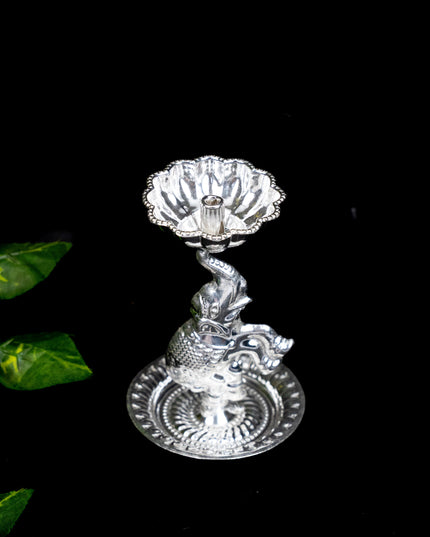German Silver Diya with Elephant - WBG1864
