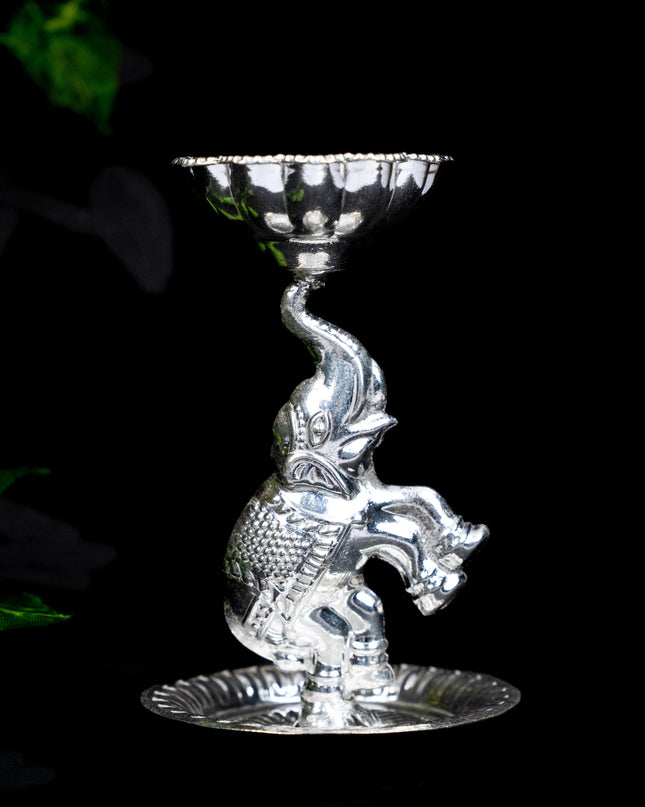 German Silver Diya with Elephant - WBG1864