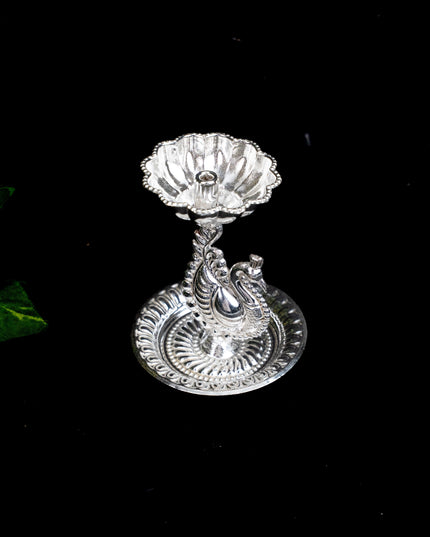 German Silver Diya with Peacock - WBG1868
