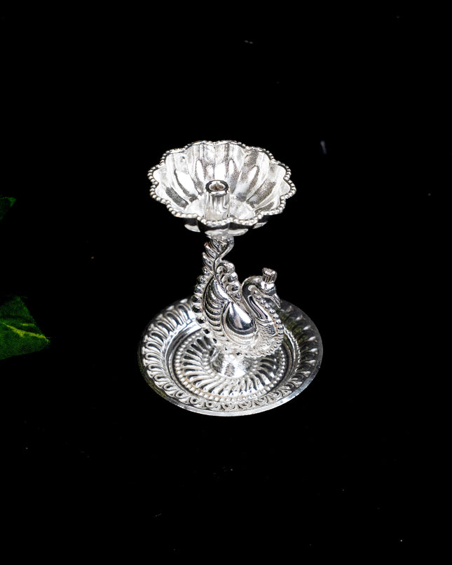 German Silver Diya with Peacock - WBG1868
