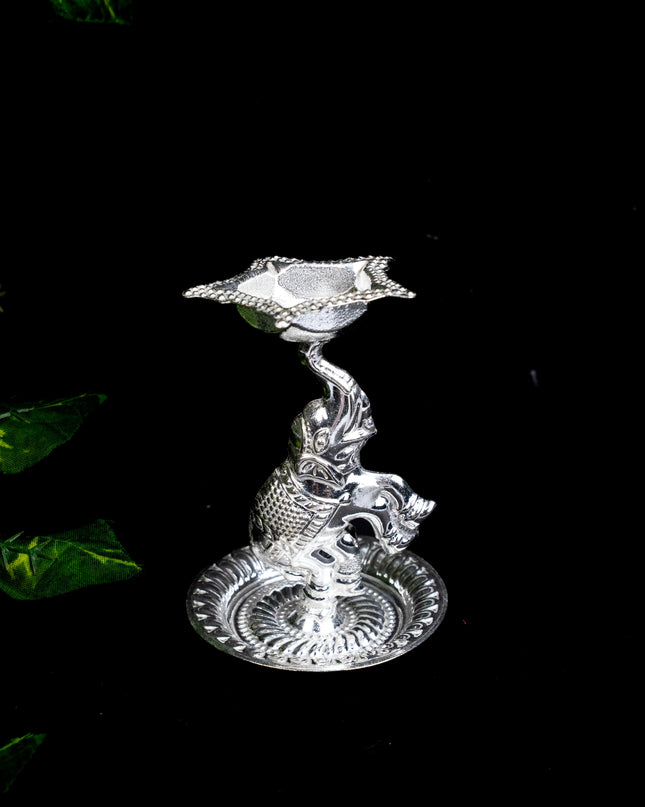 German Silver Five Face Diya with Elephant - WBG1865