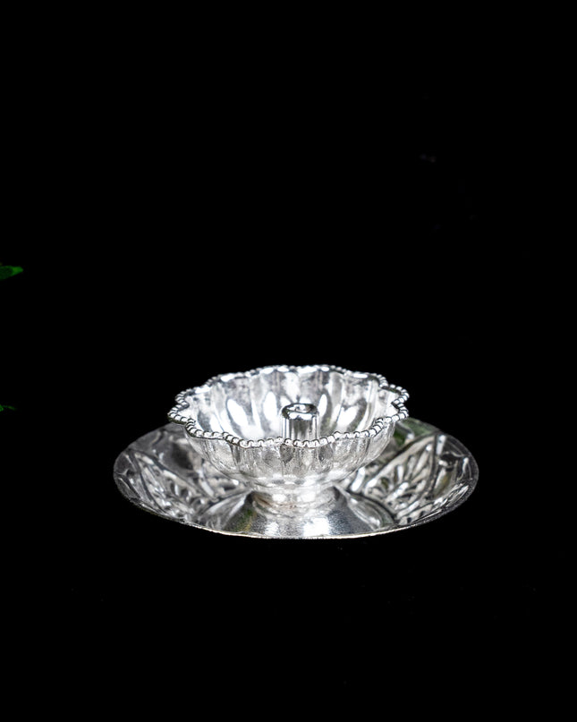 German Silver Flower Shape Diya - WBG1866