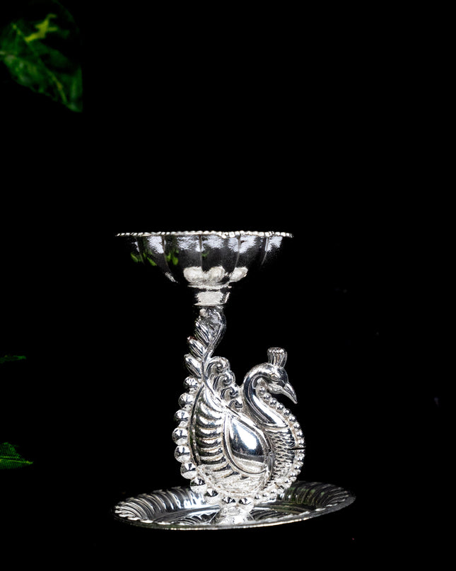 German Silver Diya with Peacock - WBG1868