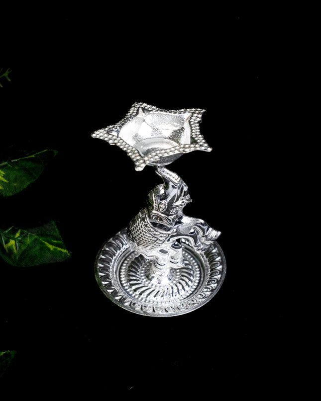German Silver Five Face Diya with Elephant - WBG1865