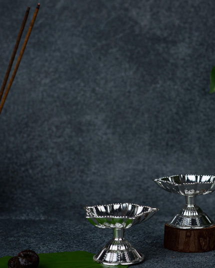 Zinc Alloy - Five Face Diya - Set of 2 - Silver - WBG1875-2