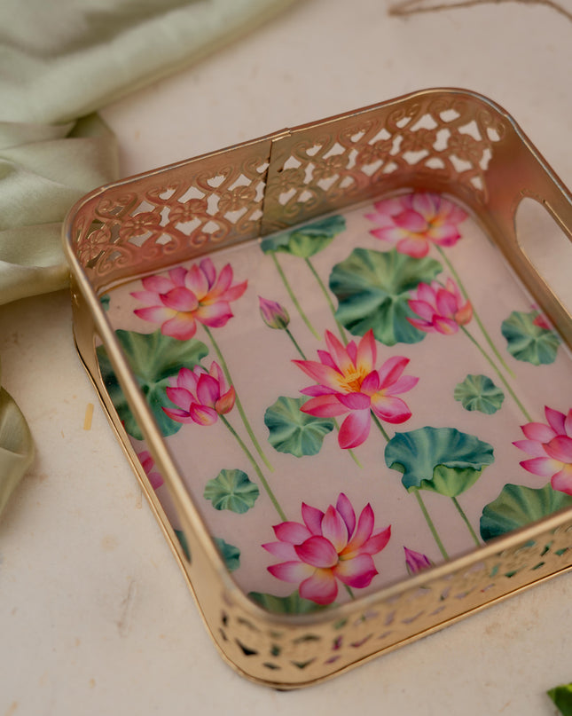 Digital Print - Pichwai Square Metal Tray - 6 inch - WBG1884