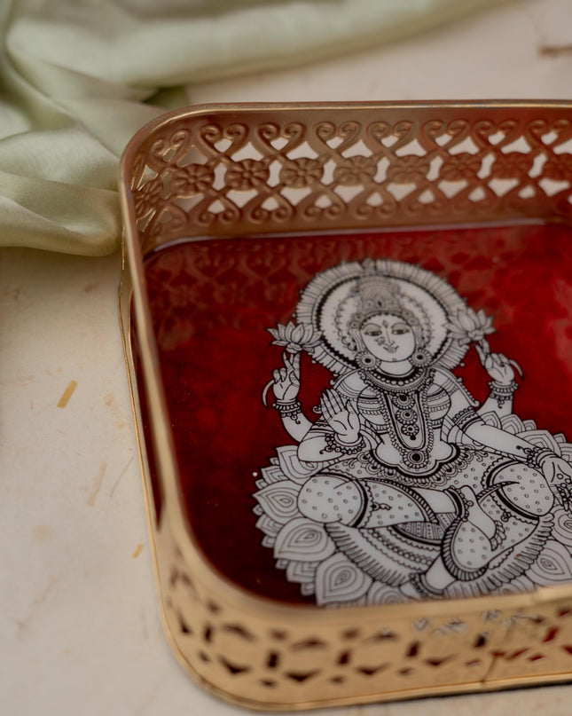 Digital Print - Madhubani Square Metal Tray - 6 inch - WBG1885