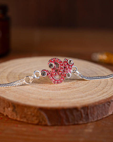 Designer Rakhi - Silver - OM Swastik - WBG1887-5