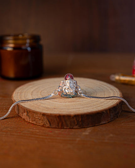 Designer Rakhi - Silver - Ganesha - WBG1887-2