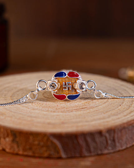 Designer Rakhi - Silver - Swastik - WBG1887-3