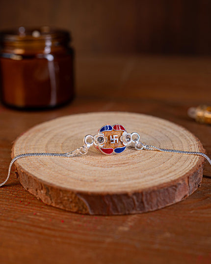 Designer Rakhi - Silver - Swastik - WBG1887-3