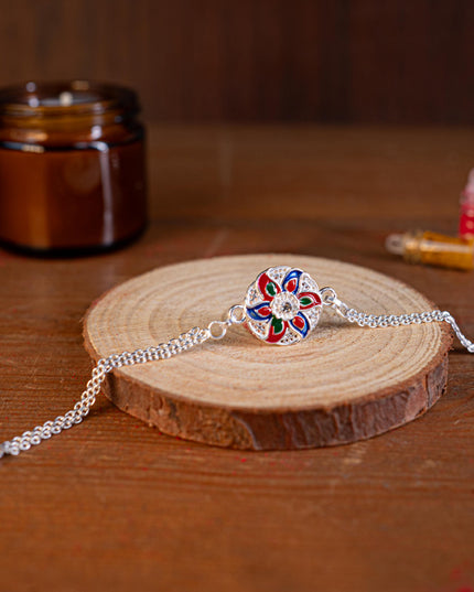 Designer Rakhi - Silver - Flower - WBG1887-4