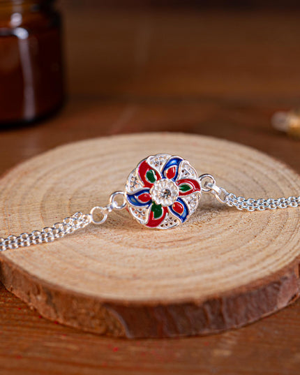 Designer Rakhi - Silver - Flower - WBG1887-4