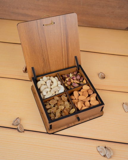 Wooden Floral Dry Fruit Box - 6x6 inch - WBG1894-1
