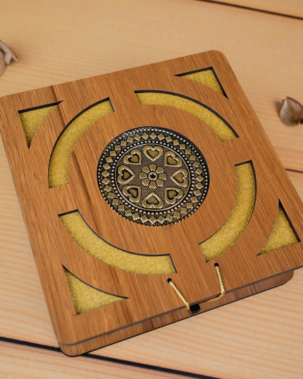 Wooden Floral Dry Fruit Box - 6x6 inch - WBG1894-1