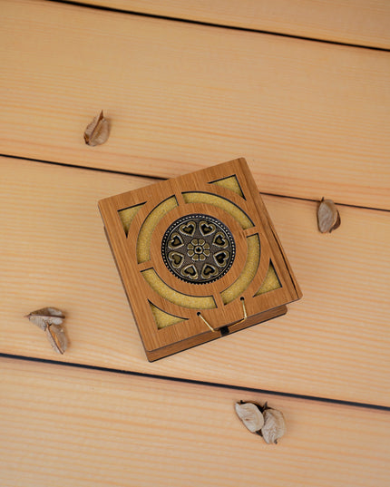 Wooden Floral Dry Fruit Box - 4x4 inch - WBG1895-1