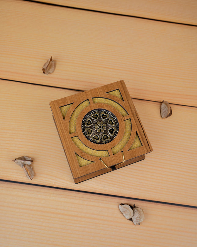 Wooden Floral Dry Fruit Box - 4x4 inch - WBG1895-1