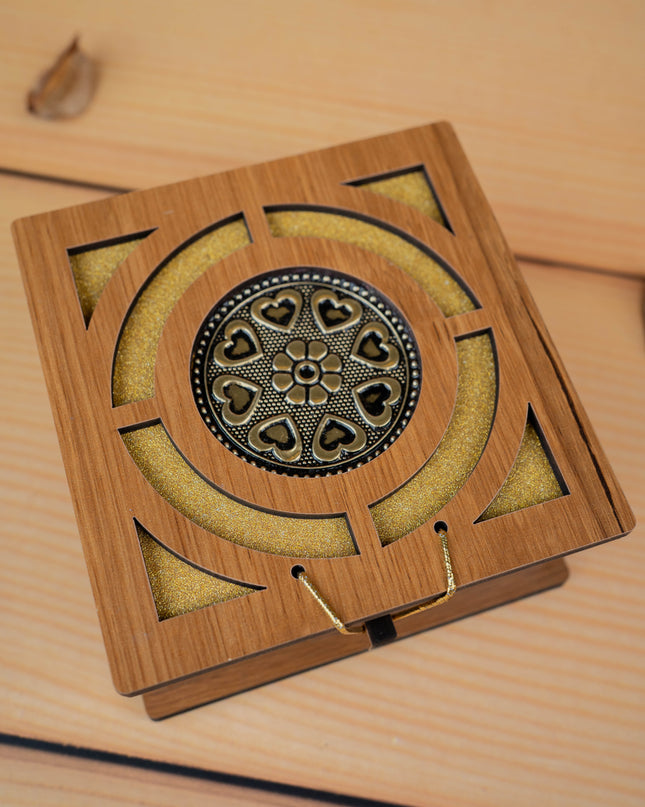 Wooden Floral Dry Fruit Box - 4x4 inch - WBG1895-1