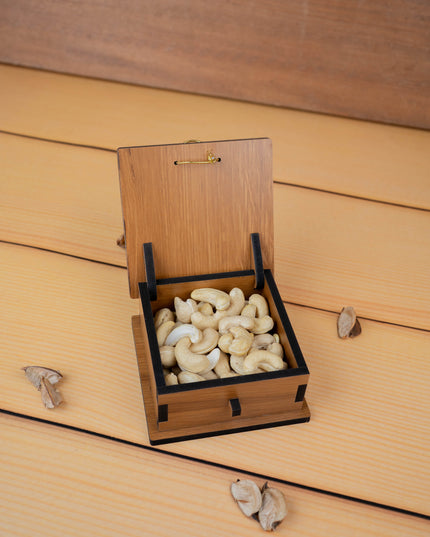 Wooden Floral Dry Fruit Box - 4x4 inch - WBG1895-1