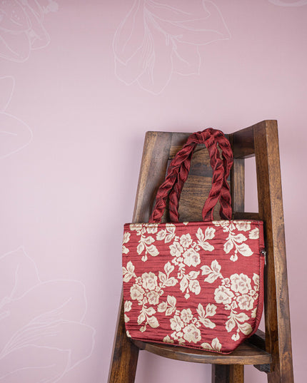 Raw Silk Flower Design Handbag - 10 inch - WBG1900