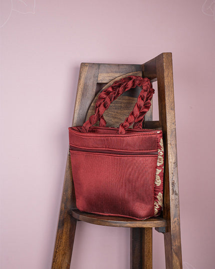 Raw Silk Flower Design Handbag - 10 inch - WBG1900