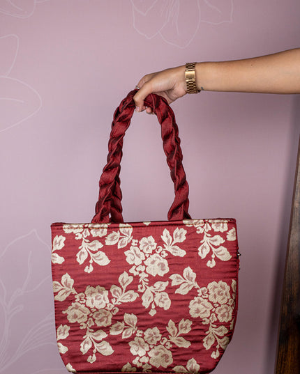 Raw Silk Flower Design Handbag - 10 inch - WBG1900