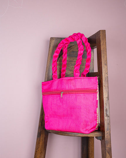 Raw Silk Flower Design Handbag - 10 inch - WBG1900