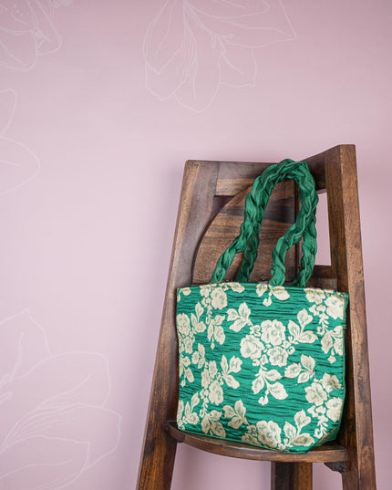 Raw Silk Flower Design Handbag - 10 inch - WBG1900