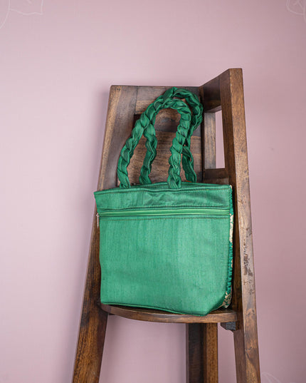 Raw Silk Flower Design Handbag - 10 inch - WBG1900