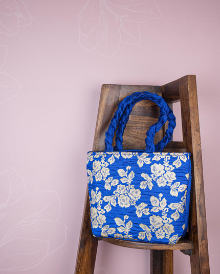 Raw Silk Flower Design Handbag - 10 inch - WBG1900