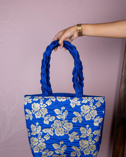 Raw Silk Flower Design Handbag - 10 inch - WBG1900
