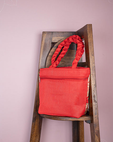 Raw Silk Flower Design Handbag - 10 inch - WBG1900