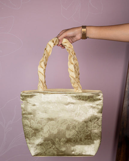 Raw Silk Flower Design Handbag - 10 inch - WBG1900