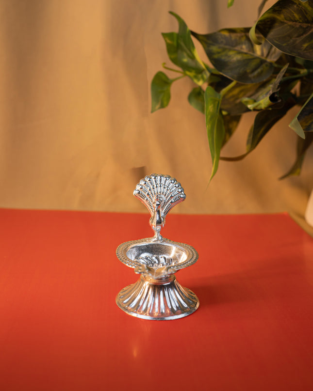 German Silver Peacock Diya - 3 inch - WBG1915