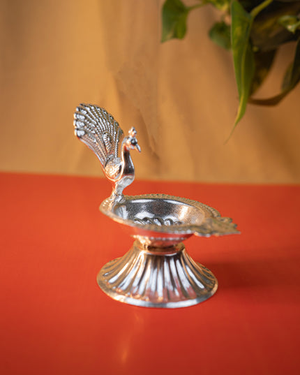 German Silver Peacock Diya - 3 inch - WBG1915