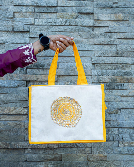 Handbag with Jute and Raw Silk Fabric - 12 x 9 inch - WBG1917