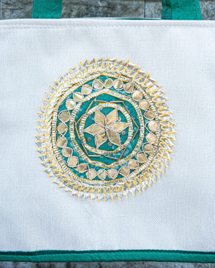 Handbag with Jute and Raw Silk Fabric - 12 x 9 inch - WBG1917