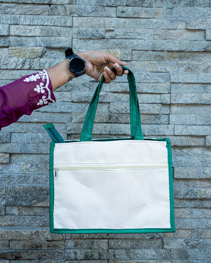 Handbag with Jute and Raw Silk Fabric - 12 x 9 inch - WBG1917