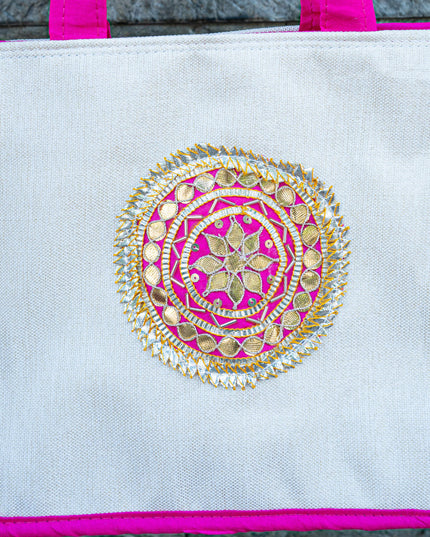 Handbag with Jute and Raw Silk Fabric - 12 x 9 inch - WBG1917