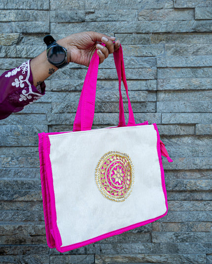 Handbag with Jute and Raw Silk Fabric - 12 x 9 inch - WBG1917