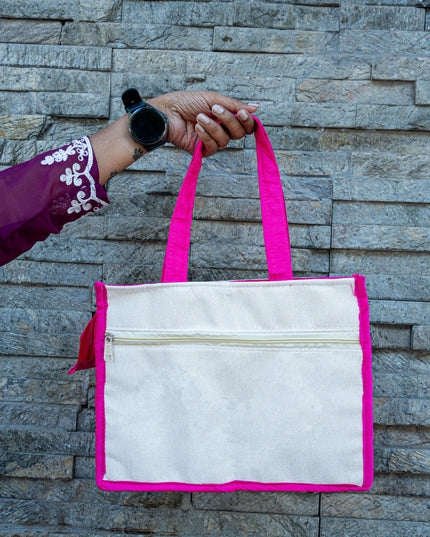 Handbag with Jute and Raw Silk Fabric - 12 x 9 inch - WBG1917