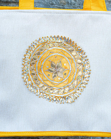 Handbag with Jute and Raw Silk Fabric - 12 x 9 inch - WBG1917