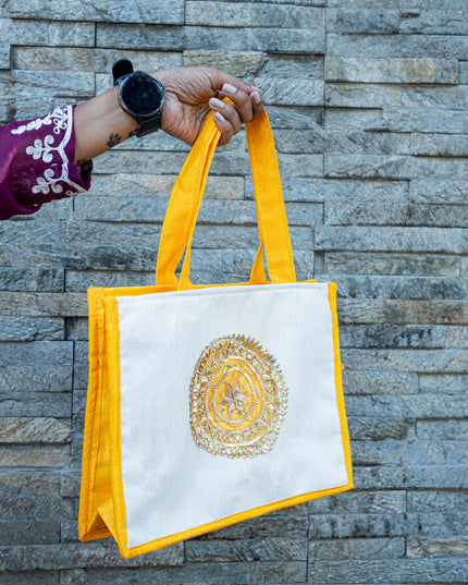 Handbag with Jute and Raw Silk Fabric - 12 x 9 inch - WBG1917