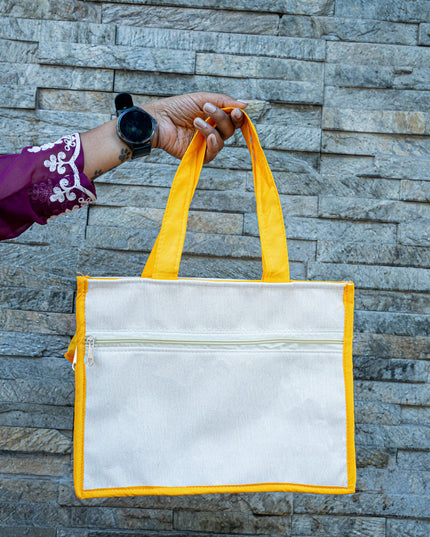 Handbag with Jute and Raw Silk Fabric - 12 x 9 inch - WBG1917